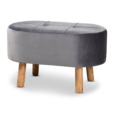 Baxton Studio Simone Mid-Century Grey Velvet Upholstered Wood Ottoman 161-10280